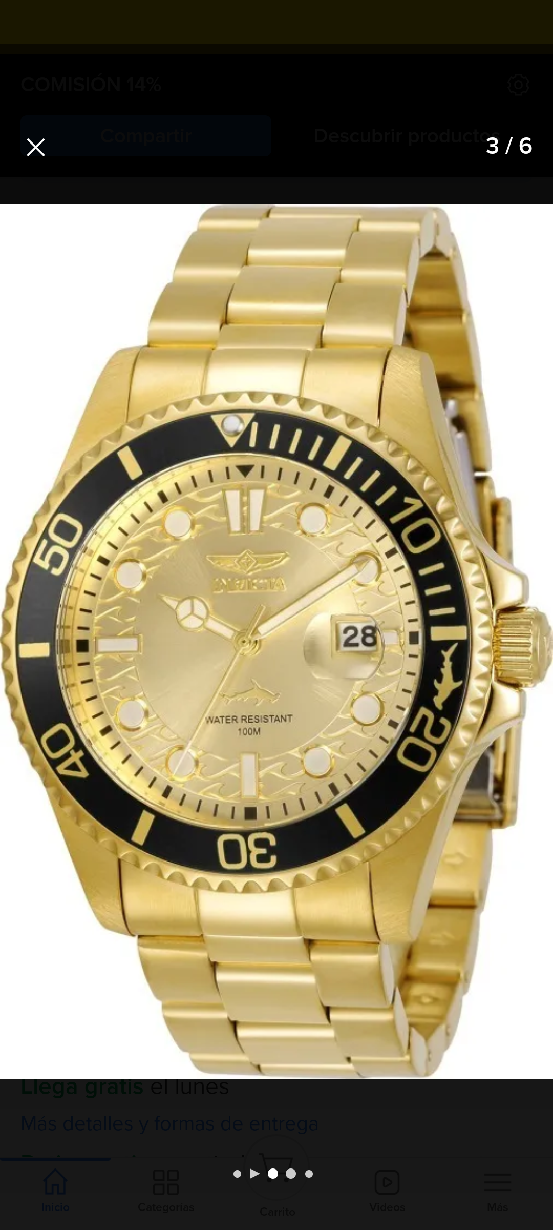 INVICTA 30025 DORADO HOMBRES