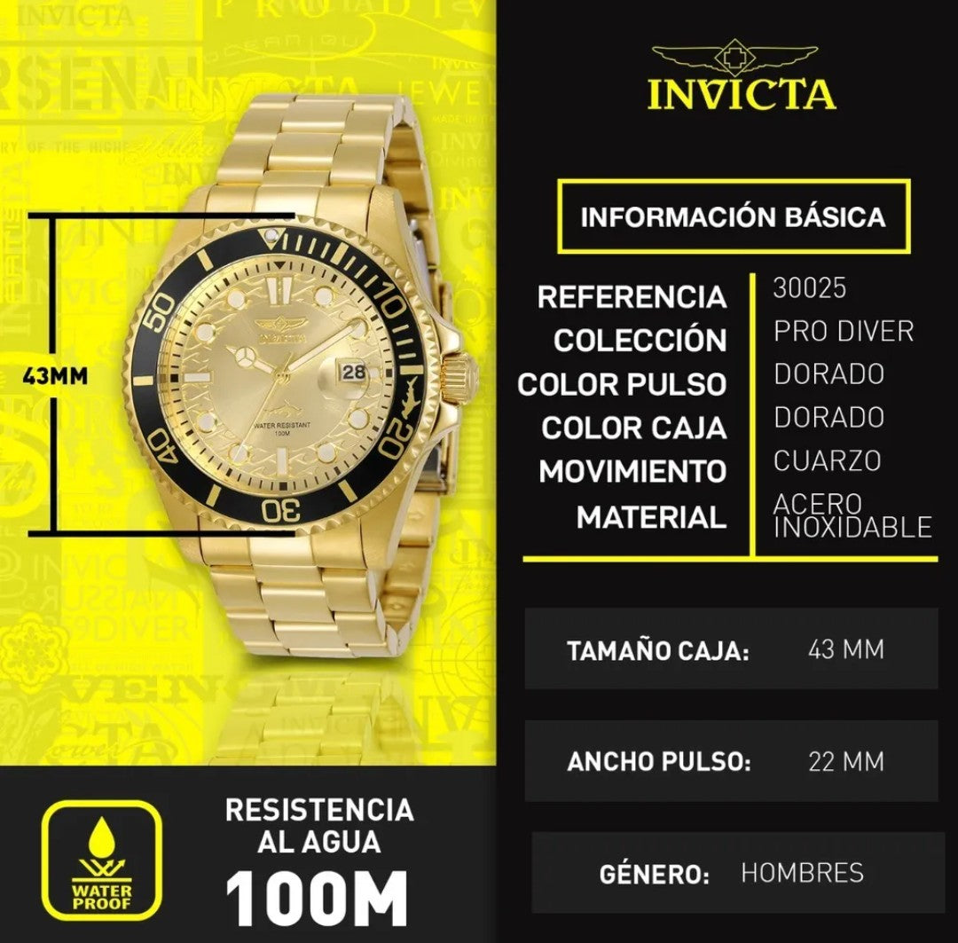 INVICTA 30025 DORADO HOMBRES